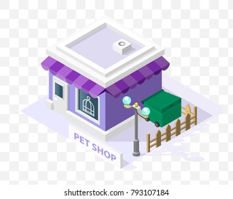 Isometric High Quality City Element with 45 Degrees Shadows on Transparent Background . Pet Shop