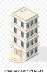Isometric High Quality City Element with 45 Degrees Shadows on Transparent Background . Residential