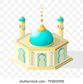 Isometric High Quality City Element with 45 Degrees Shadows on Transparent Background . Mosque