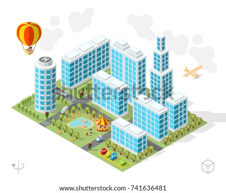 Isometric High Quality City Element on White Background . City