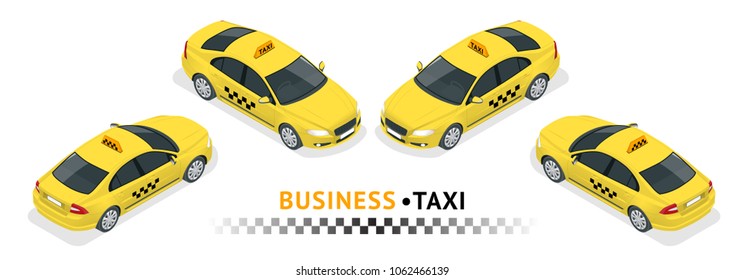 Isometric high quality city service transport icon set. Car taxi.