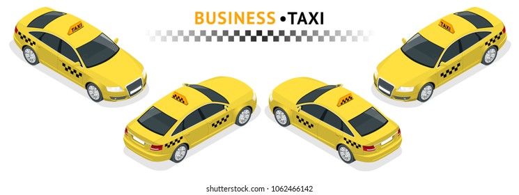 Isometric high quality city service transport icon set. Car taxi.