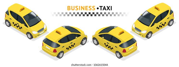 Isometric high quality city service transport icon set. Car Taxi. Compakt mini car.