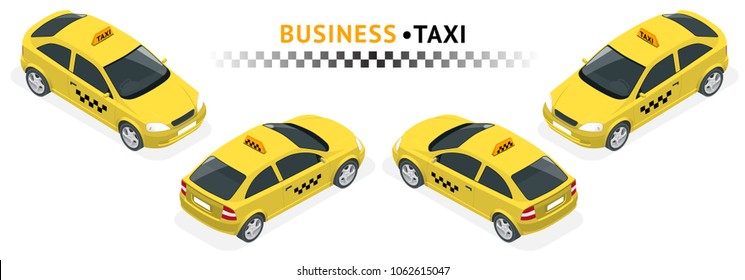 Isometric high quality city service transport icon set. Car Taxi. SUV car set on white background