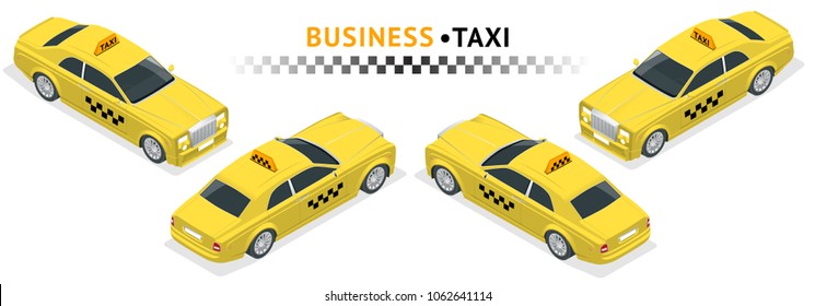 Isometric high quality city service transport icon set. Car taxi. VIP taxi service