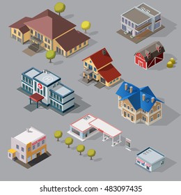 Isometric High Quality City Street Urban Buildings