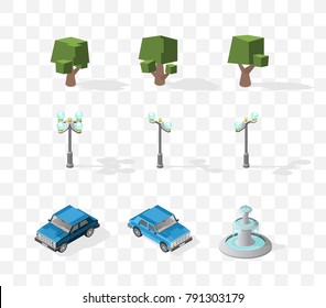 Isometric High Quality City Street Urban Objects on Transparent Background