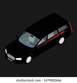 Isometric high quality city transport car icon black passenger station wagon car. 