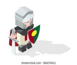 Isometric High Quality Medieval Character with 45 Degrees Shadows on White Background. Knight