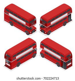 Isometric Highly detailed Red Bus isolated double decker London UK England vehicle icon set. Can be used for workflow layout, game, diagram, number options, web design and infographics