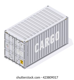 Isometric highly detailed steel sea shipping cargo container illustration 