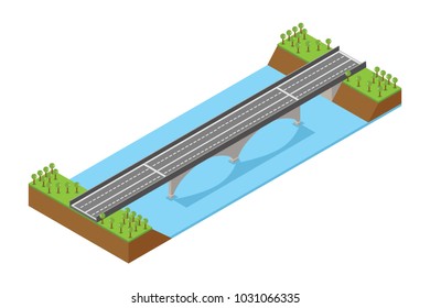 isometric Highway Bridge Over the River, vector illustration