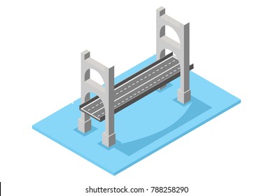 isometric highway on the bridge, vector illustration