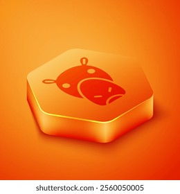 Isometric Hippo or Hippopotamus icon isolated on orange background. Animal symbol. Orange hexagon button. Vector