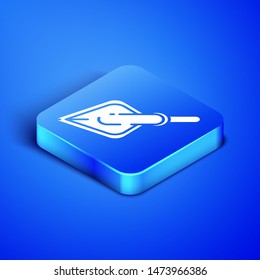 Isometric Hipster arrow tip icon isolated on blue background. Blue square button. Vector Illustration