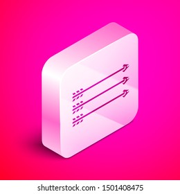 Isometric Hipster arrows icon isolated on pink background. Silver square button. Vector Illustration