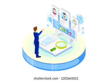 Isometric hiring, recruitment agency. Web site page concept. Template, banner, advertising, presentation. Job vacancy.