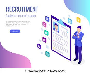 Isometric Hiring And Recruitment Concept For Web Page, Banner, Presentation. Job Interview, Recruitment Agency Vector Illustration