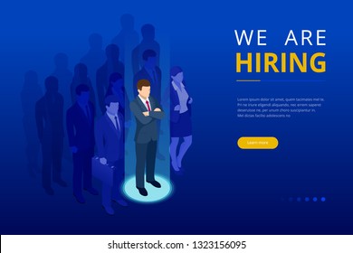 Isometric hiring and recruitment concept for web page, banner, presentation. Job interview, recruitment agency vector illustration