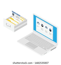 Concepto de contratación y contratación isométrica para página web, banner, presentación. Entrevista laboral, ilustración vectorial de la agencia de contratación