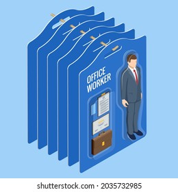 Isometric hiring and recruitment concept for web page, banner, presentation. Outsource Office workers. Job interview, recruitment agency