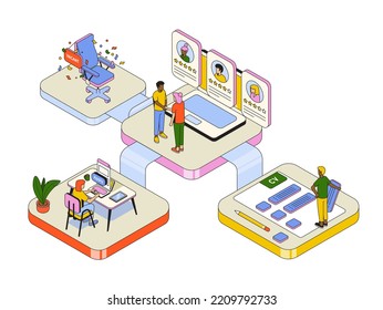 Isometric hiring and recruitment concept for web page, banner, presentation. Job interview, recruitment agency. Vector Illustration svg