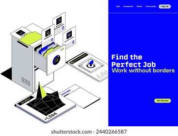 Isometric hiring and recruitment concept for web page, banner, presentation. Job interview, recruitment agency vector illustration