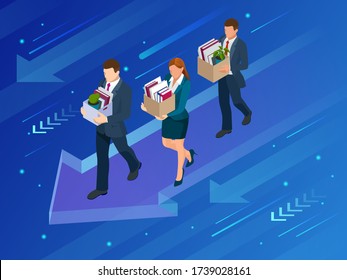 Isometric Hiring And Recruitment, Job Candidates And Job Centre Concept. Job Interview, Recruitment Agency. HR Job Seeking.