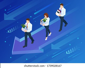 Isometric hiring and recruitment, job candidates and job centre concept. Job interview, recruitment agency. HR job seeking.