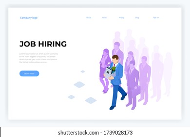 Isometric hiring and recruitment, job candidates and job centre concept. Job interview, recruitment agency. HR job seeking.