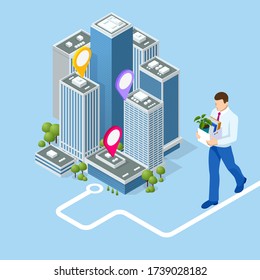 Isometric hiring and recruitment, job candidates and job centre concept. Job interview, recruitment agency. HR job seeking.