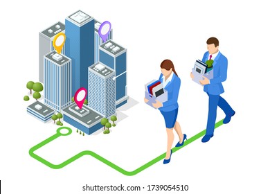 Isometric hiring and recruitment, job candidates and job centre concept. Job interview, recruitment agency. HR job seeking.