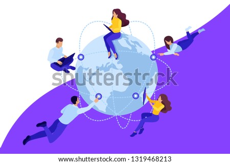 Isometric hiring remote workers for the project, cooperation through the Internet. Concept for web design.