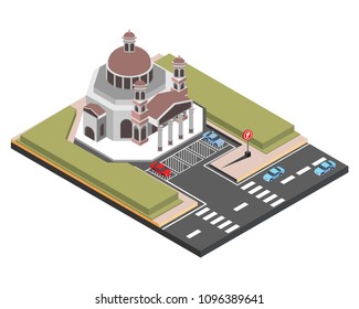 isometric historical building church blenduk semarang, vector illustration