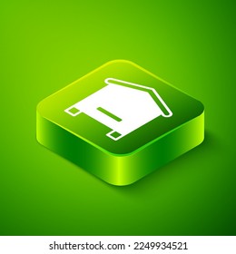 Isometric Hive for bees icon isolated on green background. Beehive symbol. Apiary and beekeeping. Sweet natural food. Green square button. Vector