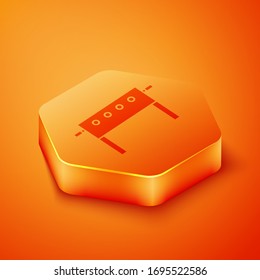 Isometric Hockey table icon isolated on orange background. Orange hexagon button. Vector Illustration