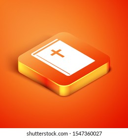 Isometric Holy bible book icon isolated on orange background.  Vector Illustration