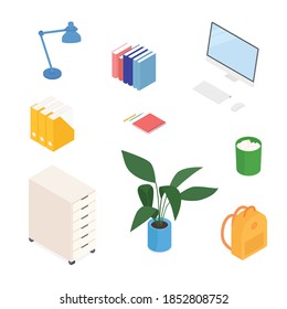 Isometric home decoration and furniture set. Vector collection. Illustration in flat design.