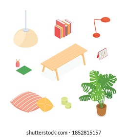 Isometric home decoration and furniture set. Vector collection. Illustration in flat design.