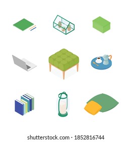 Isometric home decoration and furniture set. Vector collection. Illustration in flat design.