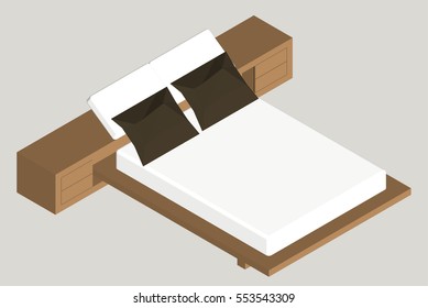 Isometric home furniture. bed. Interior element Bedroom. Vector illustration isolated on background.