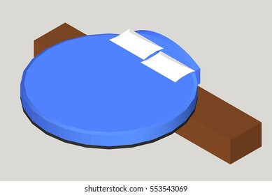Isometric Home furniture - round bed. Interior element Bedroom. Vector illustration isolated on background.