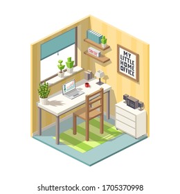 Isometric home office with furniture. Vector illustration with separate layers.