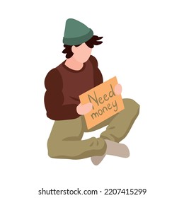 Isometric Homeless Man Asking For Money 3d Vector Illustration