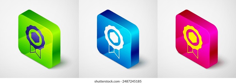 Isometric Honey award icon isolated on grey background. Honey medal. Square button. Vector