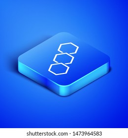 Isometric Honeycomb icon isolated on blue background. Honey cells symbol. Sweet natural food. Blue square button. Vector Illustration