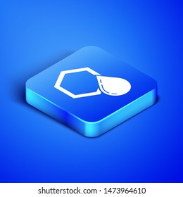 Isometric Honeycomb icon isolated on blue background. Honey cells symbol. Sweet natural food. Blue square button. Vector Illustration