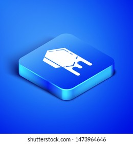 Isometric Honeycomb icon isolated on blue background. Honey cells symbol. Sweet natural food. Blue square button. Vector Illustration