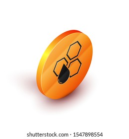 Isometric Honeycomb icon isolated on white background. Honey cells symbol. Sweet natural food. Orange circle button. Vector Illustration