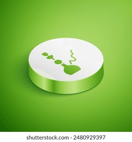 Isometric Hookah icon isolated on green background. White circle button. Vector